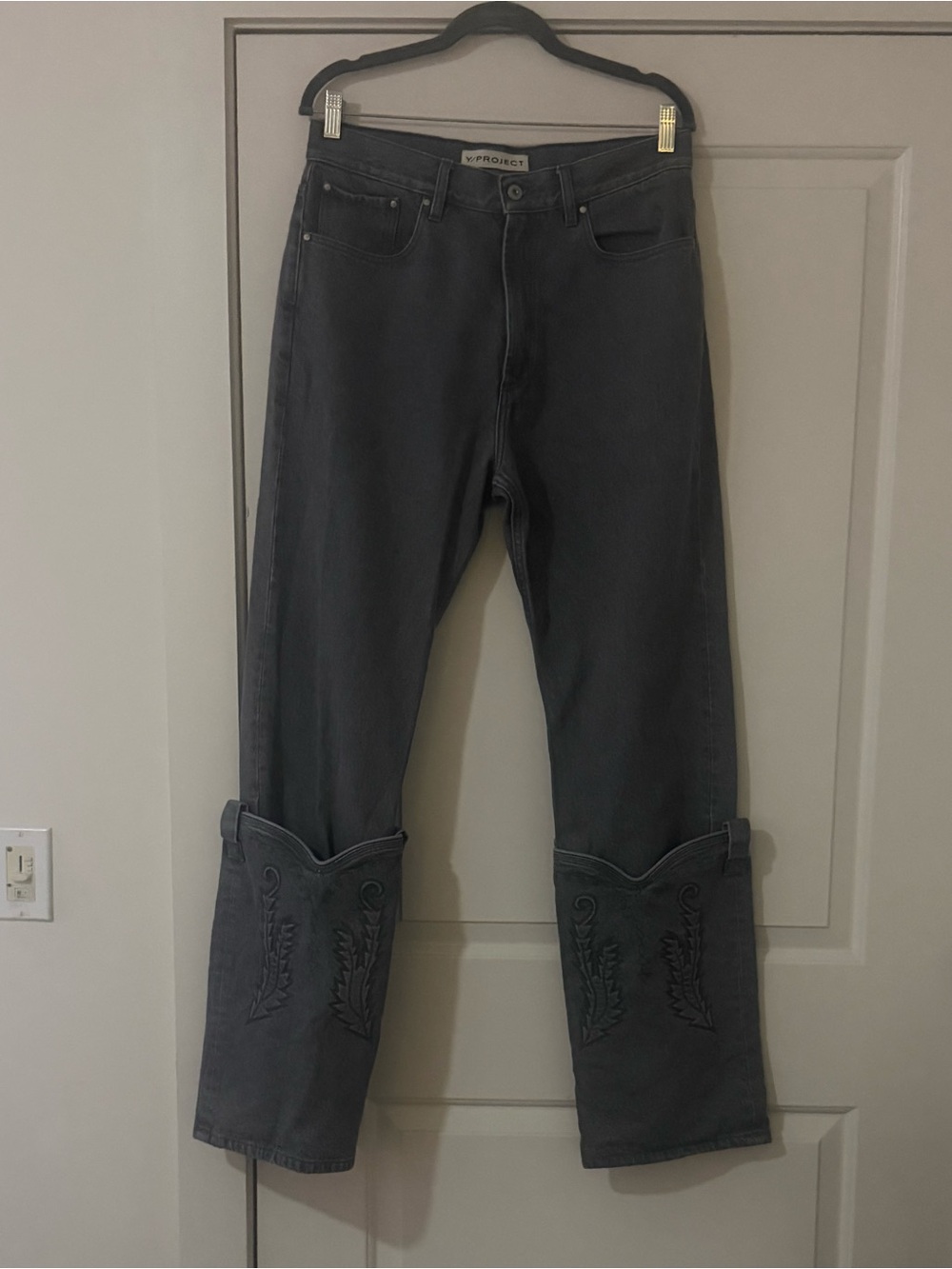 Y/Project Black Relaxed Jeans with Embroidered Cuffs